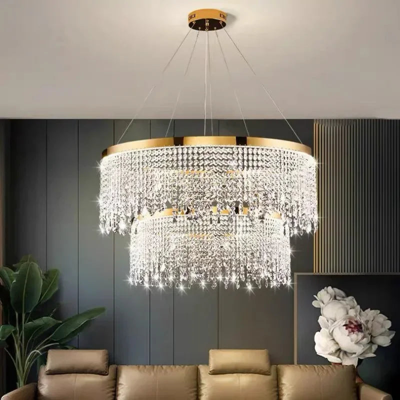 Afralia™ Modern Crystal Chandelier Pendant Light Luster LED Fixture for Home Living Dining Room