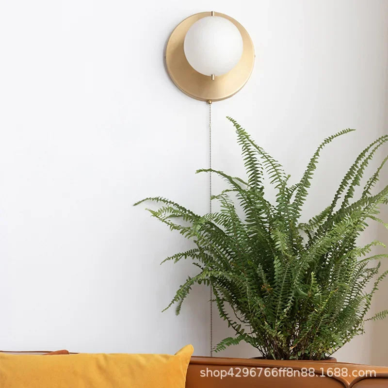 Afralia™ Round Glass Wall Light for Living Room Bedroom Corridor Stair - Postmodern Brass Wall Lamp