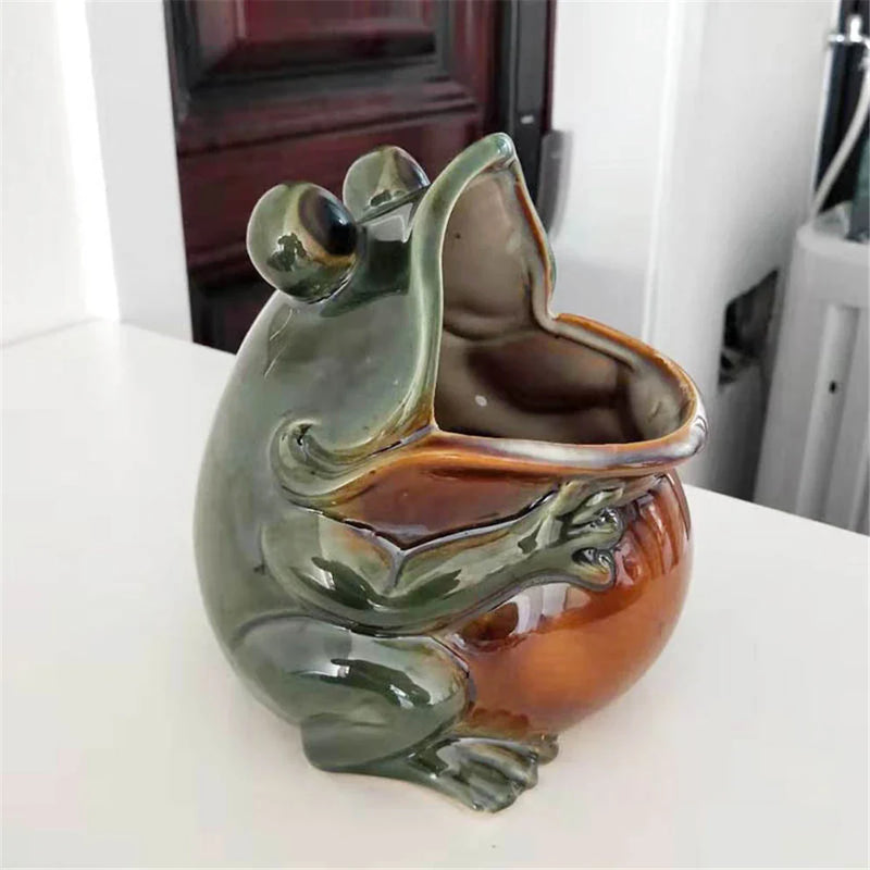 Afralia™ Ceramic Animal Storage Can: Home Decoration & Organizer Frog Pelican Shark Figurine