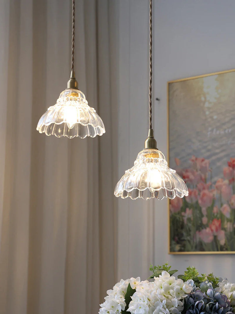 Afralia™ Brass Glass Pendant Light - Luxury Minimalist LED Nordic Flower Restaurant Lamp