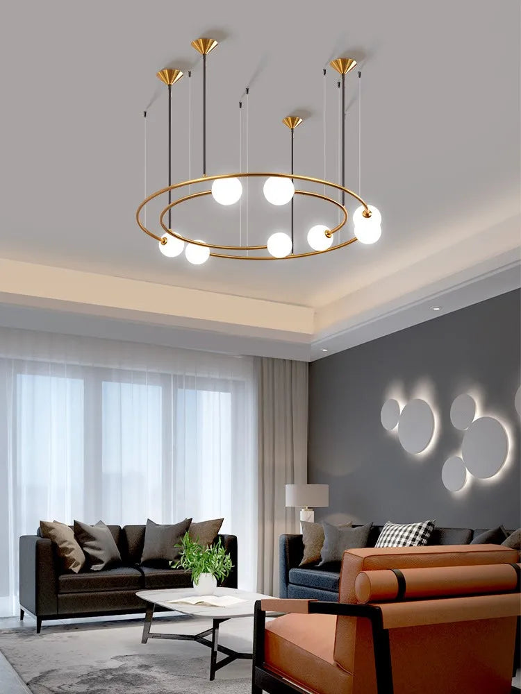 Afralia™ Planet Orbit Glass Ball LED Chandelier - Modern Home Decor Lighting