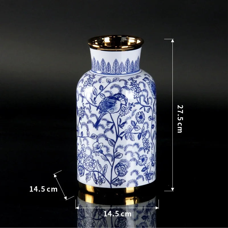 Afralia™ Blue & White Porcelain Ceramic Vase Vintage Ginger Jar Home Decor