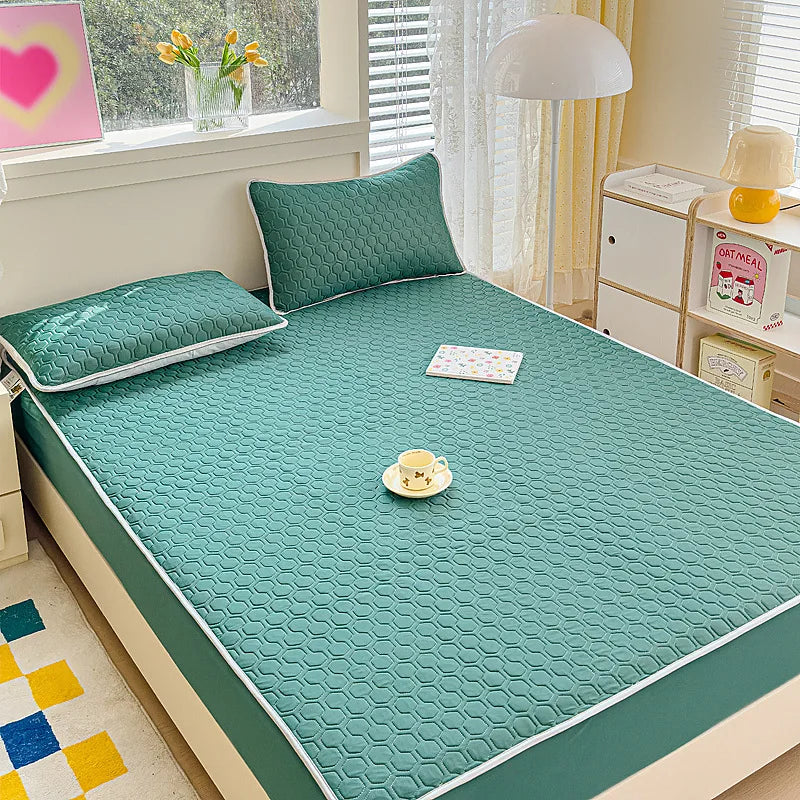 Afralia™ Cool Silk Latex Fitted Sheet Set with Pillowcases, Summer Ice Silk, Single Double Bed