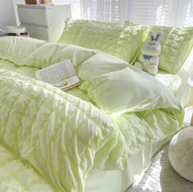 Afralia™ Girls Bubble Gauze Bedding Set, Soft Summer Comforter Cover Kit, Skin-Friendly Easy Sleep