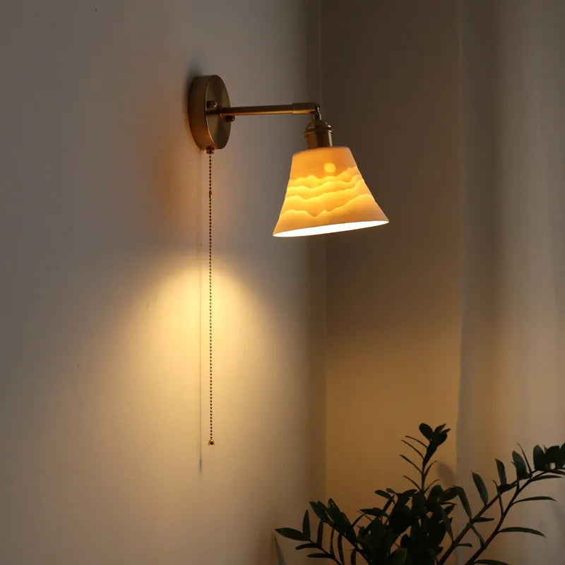 Afralia™ Ceramic LED Wall Sconce Pull Chain Switch for Dining Bedroom Bathroom Mirror