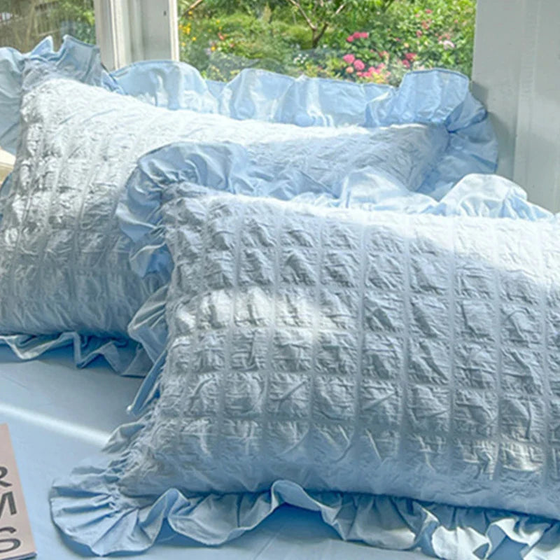 Afralia™ Korean Princess Soft Bedding Set, Wash Cotton Solid Color Duvet Cover Collection