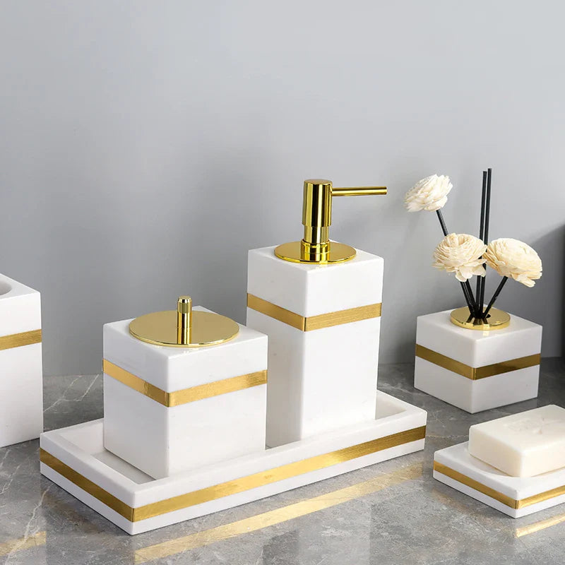 Afralia™ White Marble Gold Bathroom Set