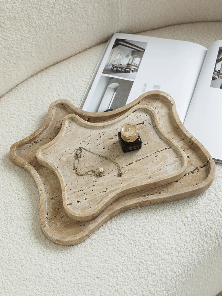 Afralia™ Travertine Stone Tray: Decorative Jewelry & Trinket Dish Organizer for Home Décor