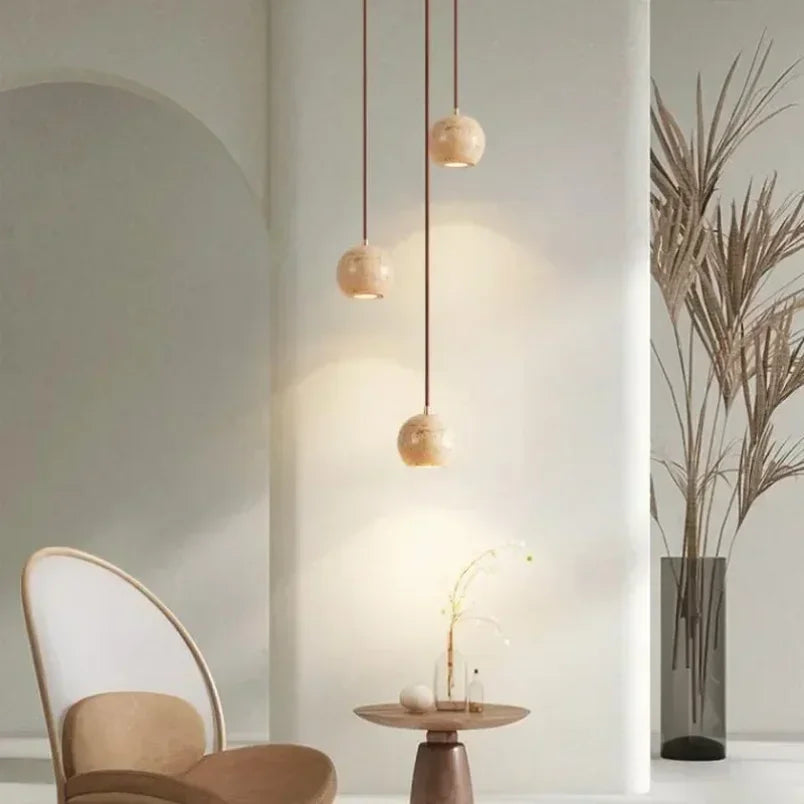 Afralia™ Elegant Wabi Sabi Travertine Pendant Lamp for Dining Desk & Kitchen Island