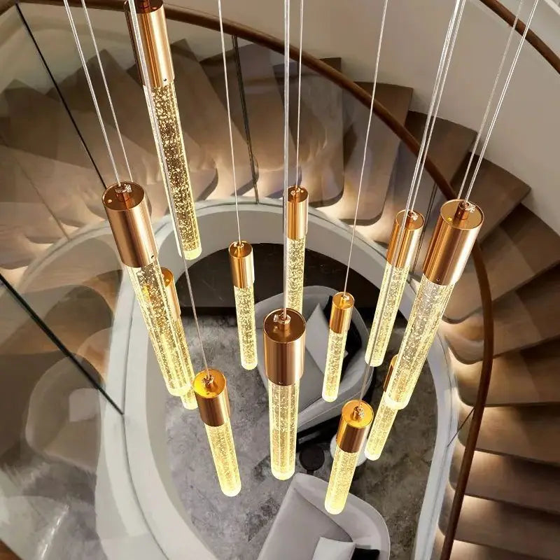 Afralia™ Cylindrical Stair Chandelier: Modern Attic Living Room Lighting