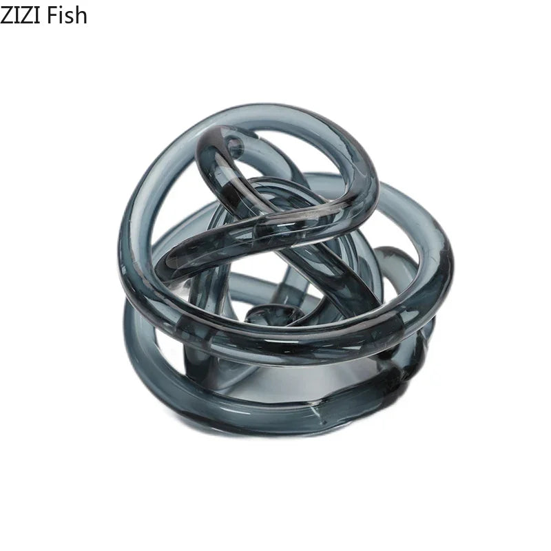 Afralia™ Modern Glass Chain Cluster Sculpture Transparent Thread Ball Aesthetics Decor