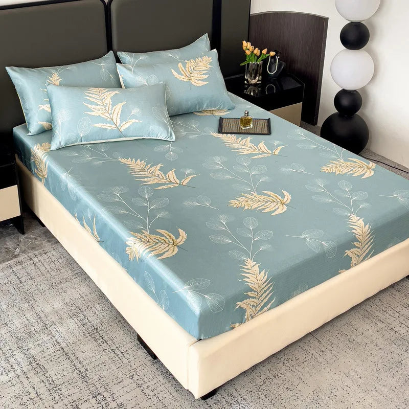 Afralia™ Printed Silky Fitted Sheet: Soft & Anti-Slip Mattress Cover