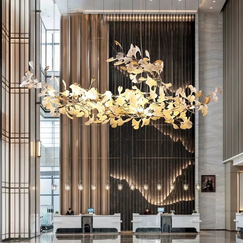 Afralia™ Luxe Ginkgo Leaves Chandelier Pendant Light for Living Room Bedroom