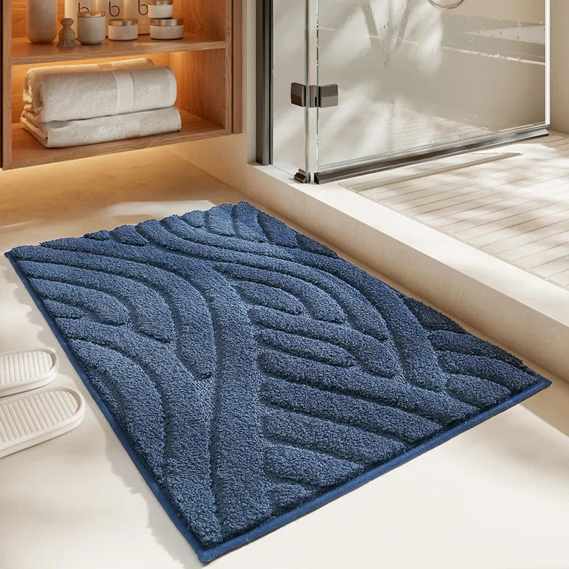 Afralia™ Striped Flocked Bath Mat: Absorbent, Anti-slip, Easy Clean, Thick Bathroom Rug