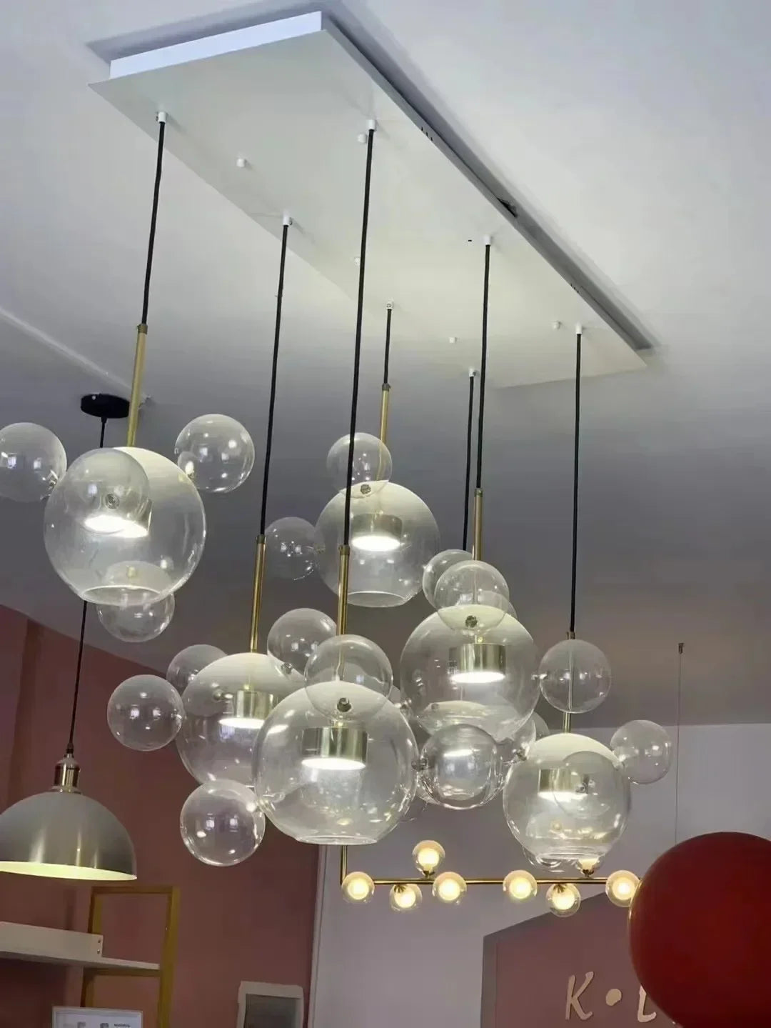 Afralia™ LED Glass Ball Chandelier Pendant Lights for Living & Dining Room