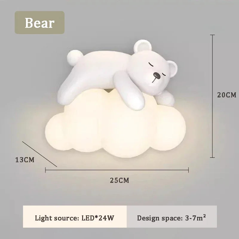 Afralia™ White Clouds Bear LED Wall Lamps for Children's Room