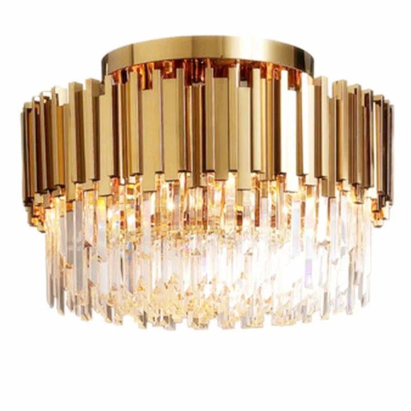 Afralia™ Gold Crystal Round LED Ceiling Light Fixture for Modern Living Room