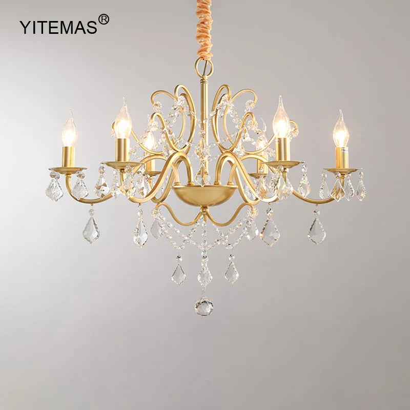 Afralia™ Gold Crystal Chandelier with Lamp Shade for Elegant Living Room, Bedroom, and Kitchen