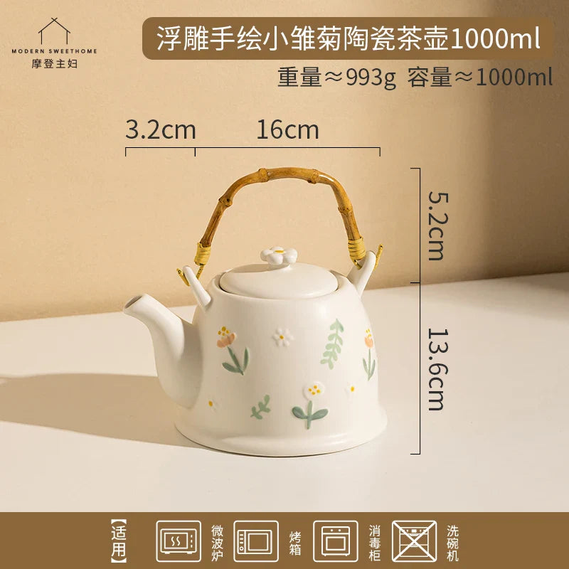 Afralia™ Daisy Teapot Set: New Wedding Gift Souvenir Tea Set in Branded Gift Box