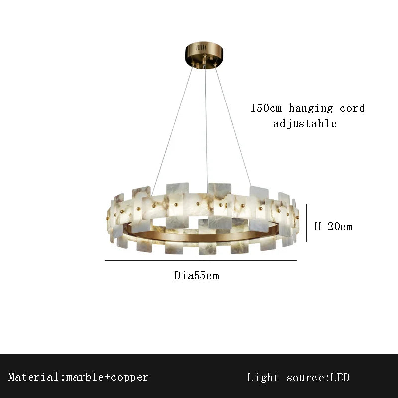 Afralia™ Luxury Marble LED Chandelier: Modern Round Ring Suspension Lamp for Bedroom