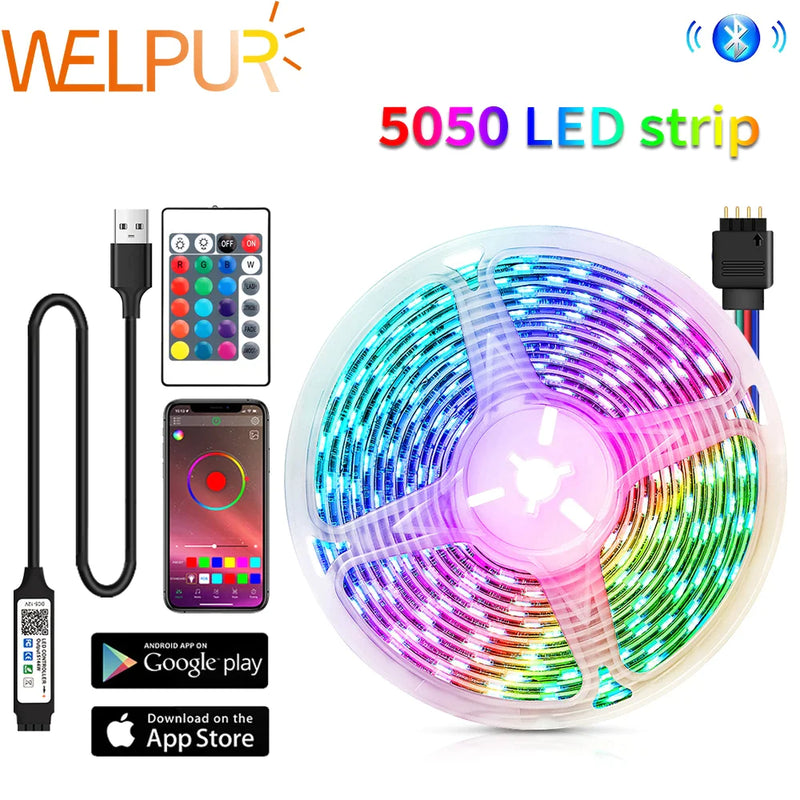 Afralia™ Bluetooth RGB 5050 LED Strip Lights with USB Phone APP Control