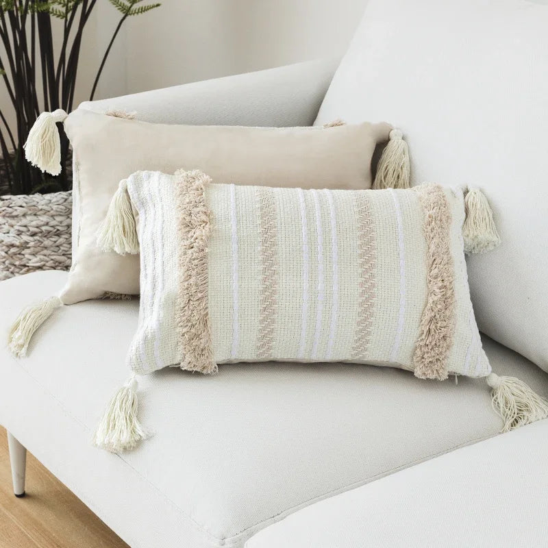 Ivory Tassel Cushion Cover Moroccan Style Tuft 45x45cm Afralia™