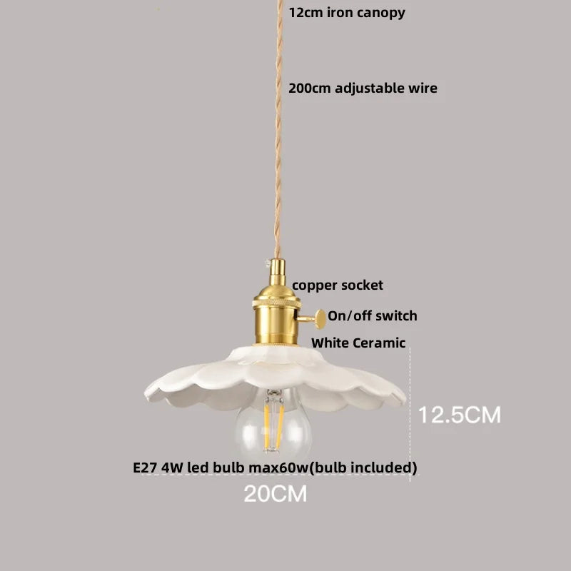 Afralia™ White Ceramic LED Pendant Lamp with Copper Switch - Flower Hanging Light