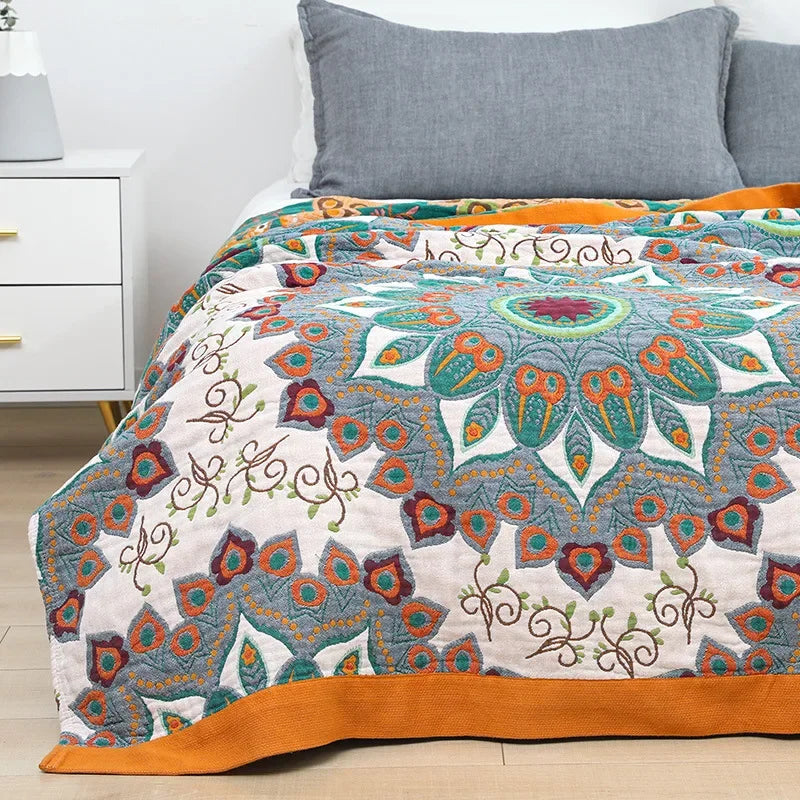 Afralia™ Boho Mandala Cotton Summer Blanket - Double-Sided Soft Throw for Beds, Sofas