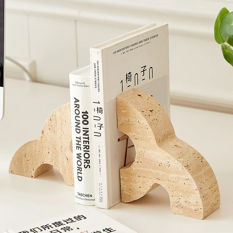 Travertine Bookends Desk Organizer Book Holder by Afralia™