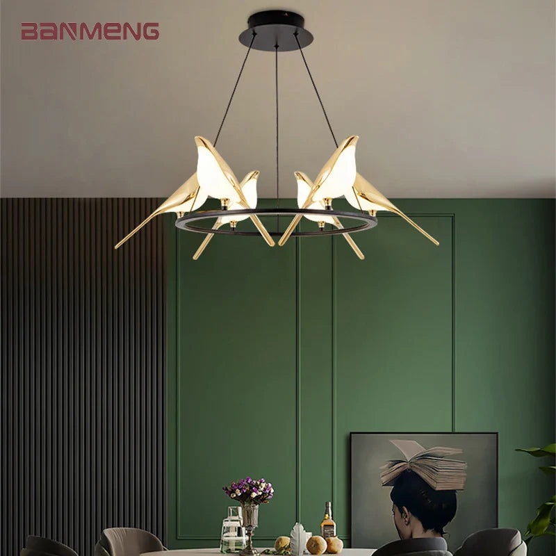 Afralia™ Magpie LED Pendant Chandelier: Nordic Modern Lighting for Home Decor, Living Room, Kitchen.