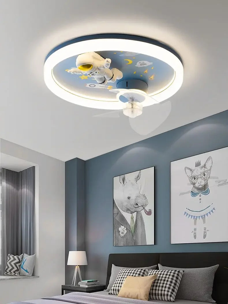 Afralia™ Astronaut Kids Ceiling Fan Light - Modern Minimalist Boy and Girl Room Fixture