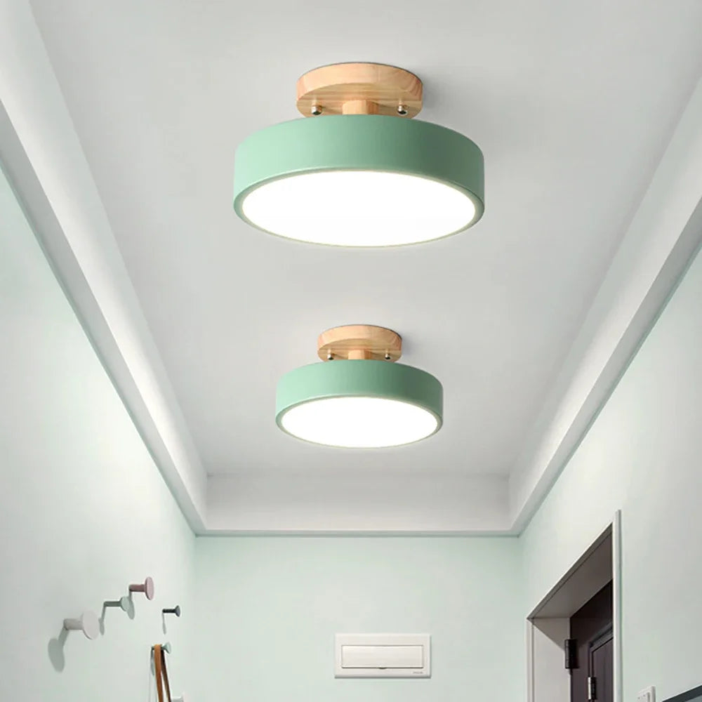 Afralia™ Nordic LED Makaron Wood Round Ceiling Lamp