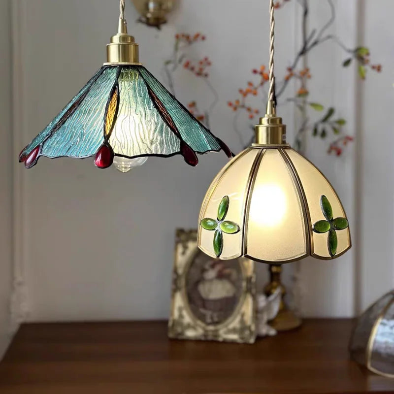 Afralia™ Loft Style Copper Glass Pendant Light - Adjustable Dining Room Hanging Lamp