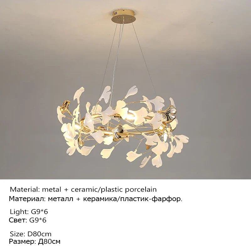 Afralia™ Ginkgo Leaf Ceramic Chandelier Pendant Lamp - LED Lighting for Home Decor & Bar