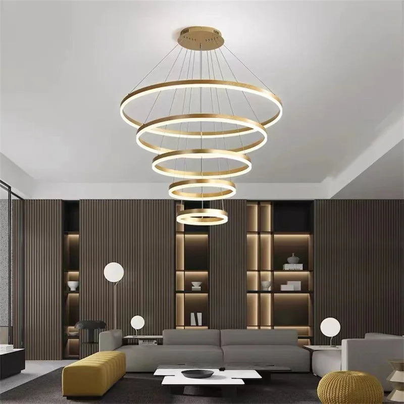 Afralia™ Modern LED Chandelier Ring Pendant Light for Living Room Attic Stairwell