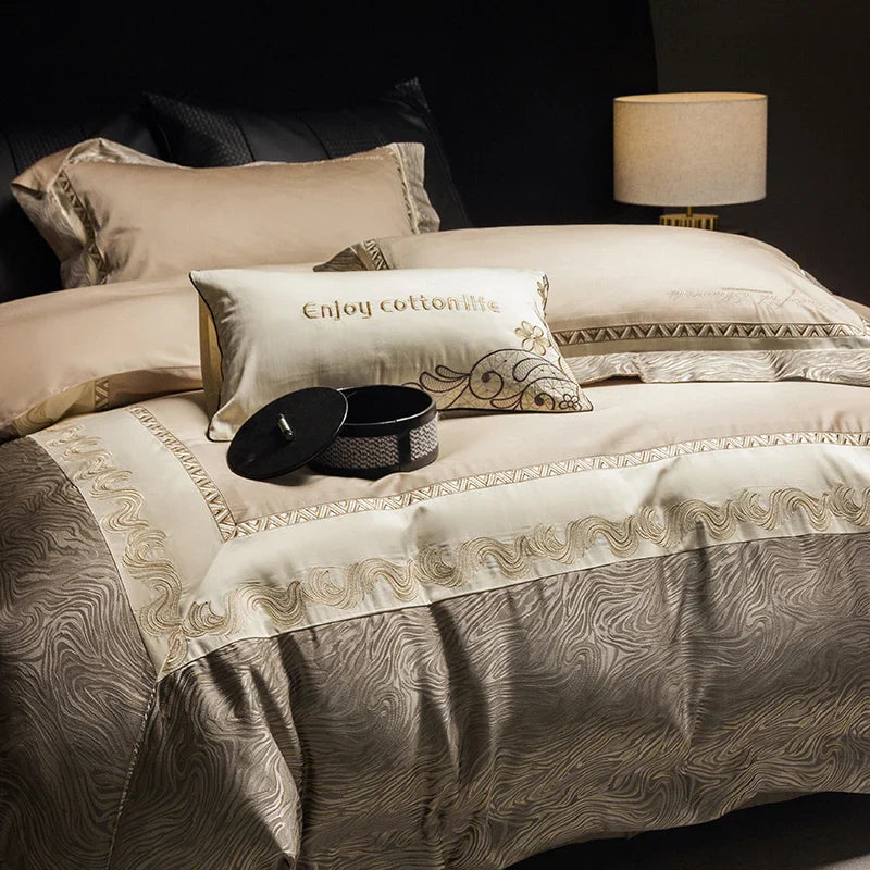 Afralia™ Luxury Jacquard Cotton Embroidery Bedding Set: 1 Duvet, 1 Sheet, 2 Pillowcases