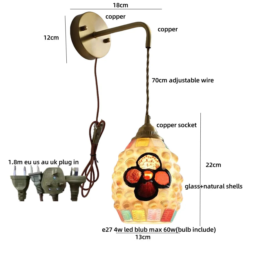 Afralia™ Amber Glass LED Wall Sconce with Pull Chain Switch for Bedroom and Bathroom