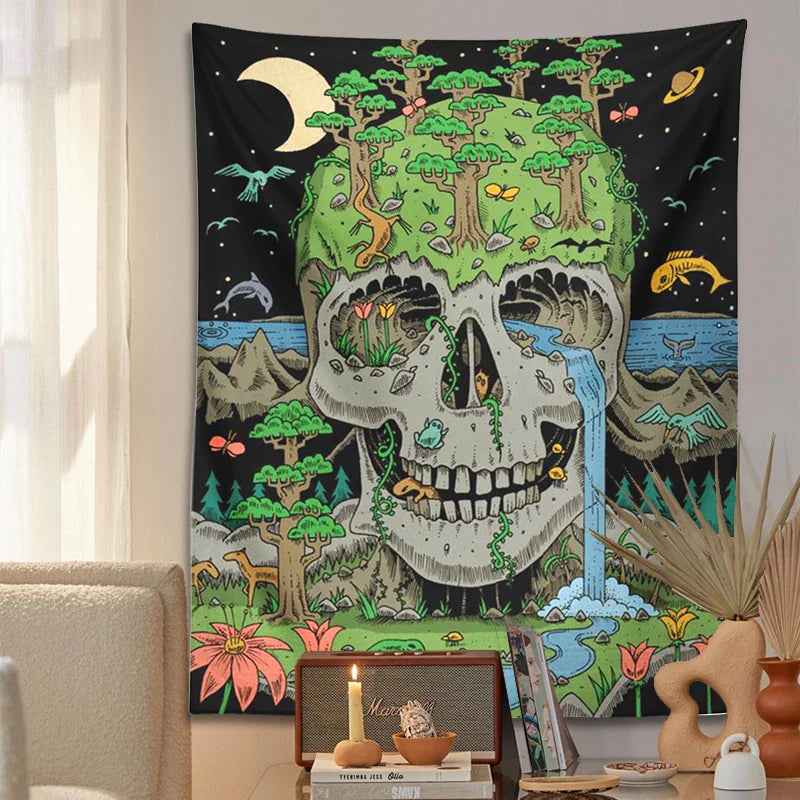 Afralia™ Psychedelic Skull Tapestry Wall Hanging for Witchy Room Decor