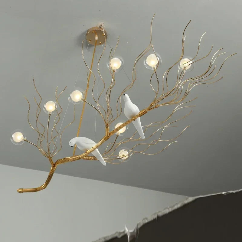 Afralia™ Bird Nest LED Chandelier: Retro Iron Branch Pendant Lighting for Dining Room