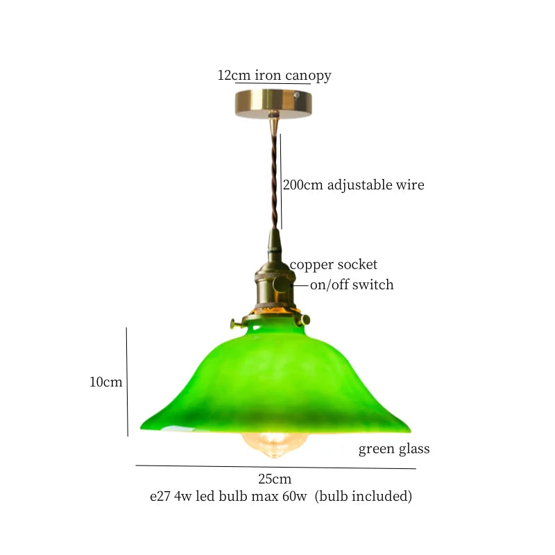 Afralia™ Green Glass LED Pendant Lamp for Living & Dining Room Decor