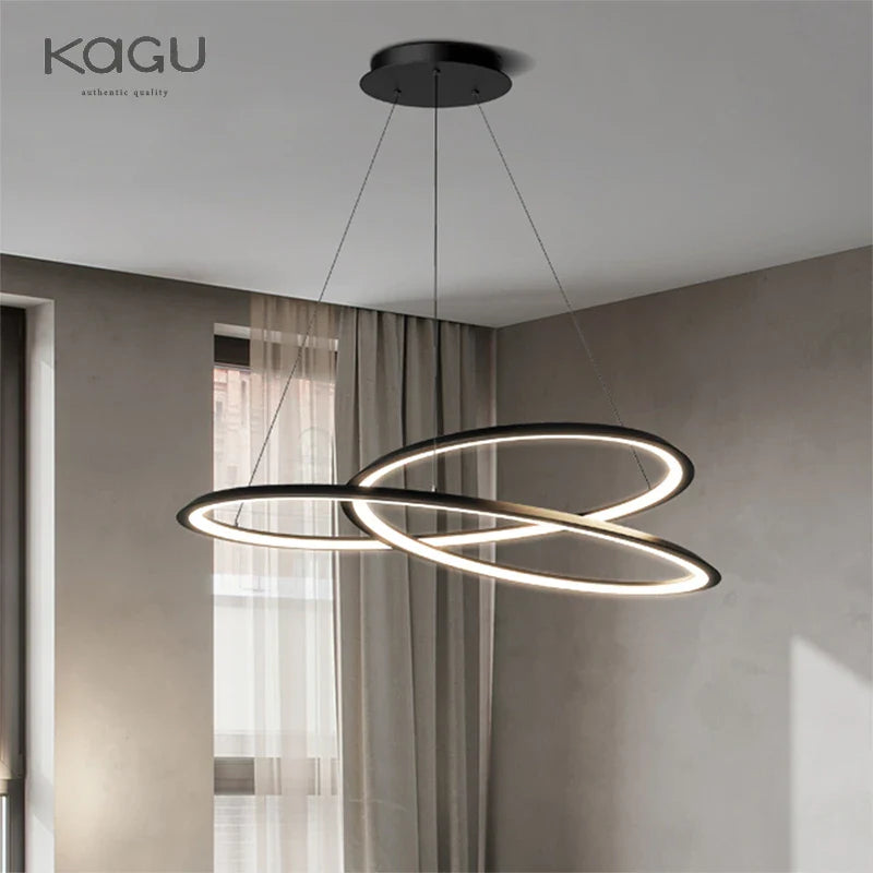 Afralia™ Circular Black/White Chandelier for Living, Dining, and Kitchen Room