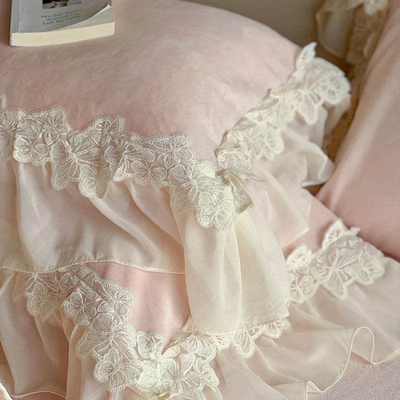 Afralia™ Velvet Fleece Bedding Set with Butterfly Embroidery and French Hollow Lace