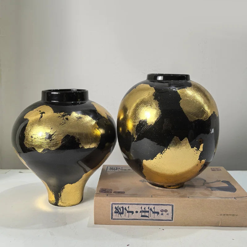 "Afralia™ Gold Foil Pattern Ceramic Vase - Handcrafted Flowerpot Terrarium Home Decor"