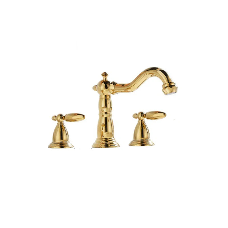 Afralia™ Gold Brass Widespread Bathroom Faucet - Antique Sink Faucets 3 Hole