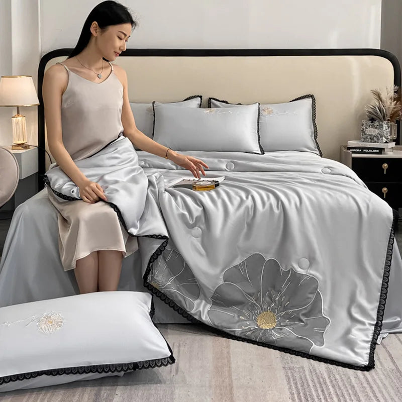 Afralia™ Luxury Applique Embroidery Quilt Set - Silky Soft Queen Duvet Bedding