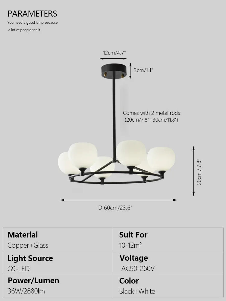 Afralia™ Glass Lampshade Chandelier Copper Hanging Lights Dining Room Bedroom Decor