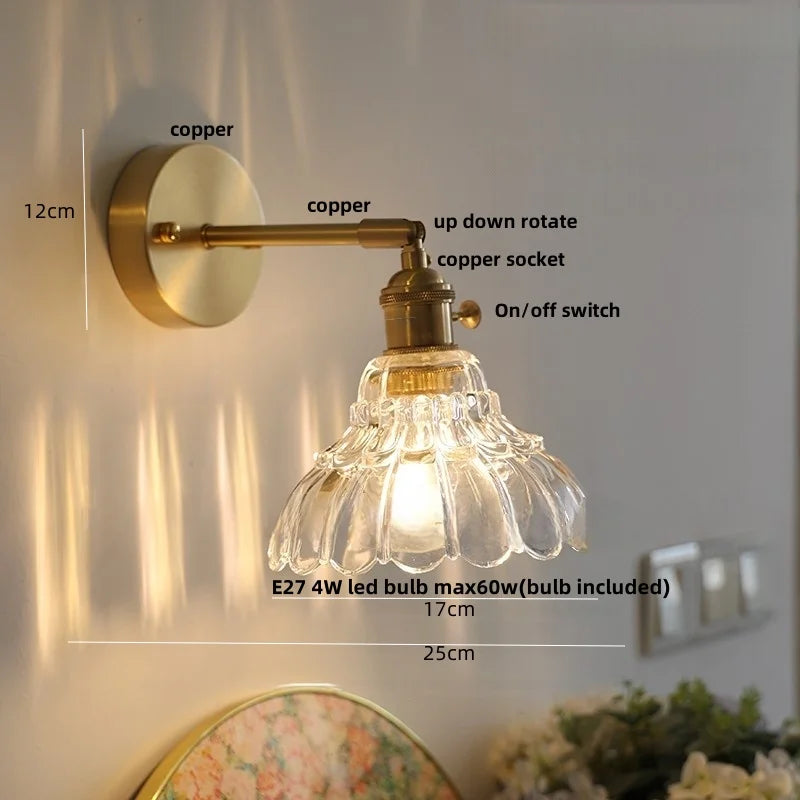 Afralia™ Clear Glass LED Wall Sconce with Pull Chain, Rotating Copper Socket