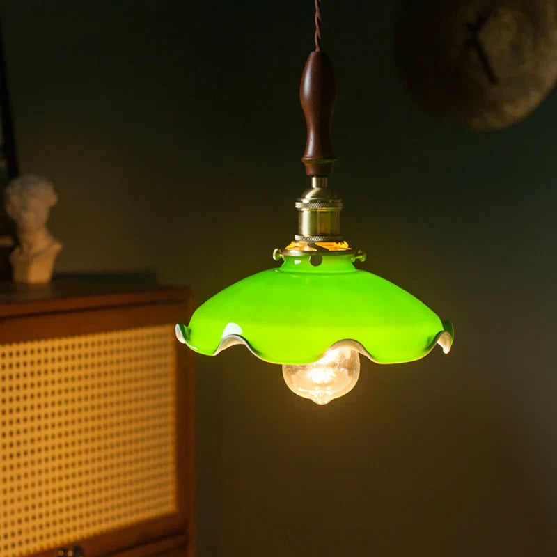 Afralia™ Vintage Style Copper Hanging Lamp with Green Glass Lampshade and LED Light Fixtures