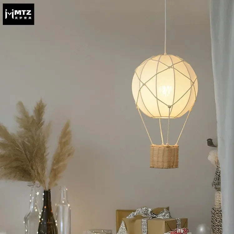 Afralia™ Hot Air Balloon Chandeliers - Handmade Rattan Fabric Kids Room Lamps