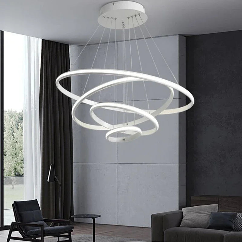 Afralia™ Modern Black LED Circle Ceiling Chandelier Pendant Lamp for Dining Room